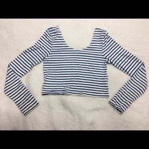Blue and white stripped long sleeve crop top